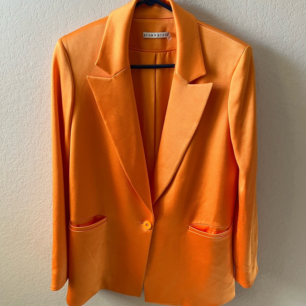 Alice + Olivia Women’s Orange Denny Notch Collar Boyfriend Blazer Silk Size 4 - Picture 6 of 17